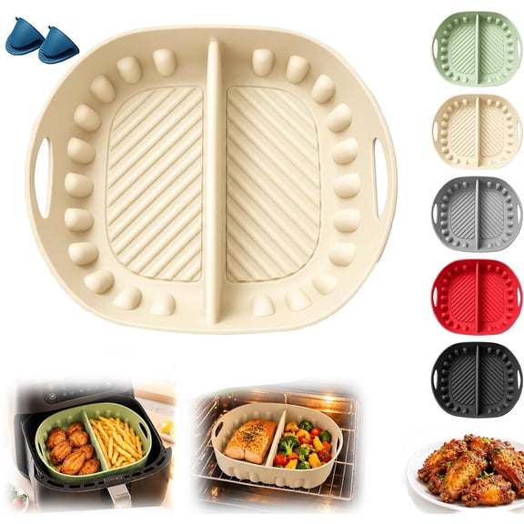 Reusable Divided Air Fryer Silicone Liner, 2-in-1 Dual Compartment Pot