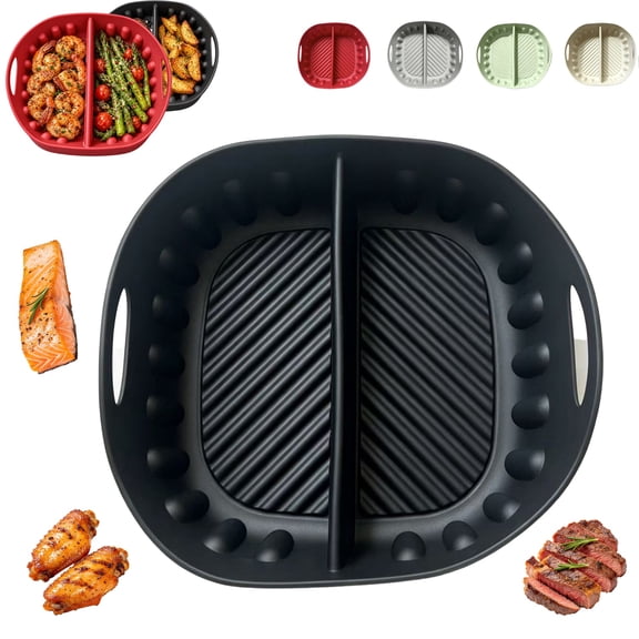 Reusable Divided Air Fryer Silicone Liner, Silicone Air Fryer Basket Liners (3Pcs,White,7.1 * 7.1in)