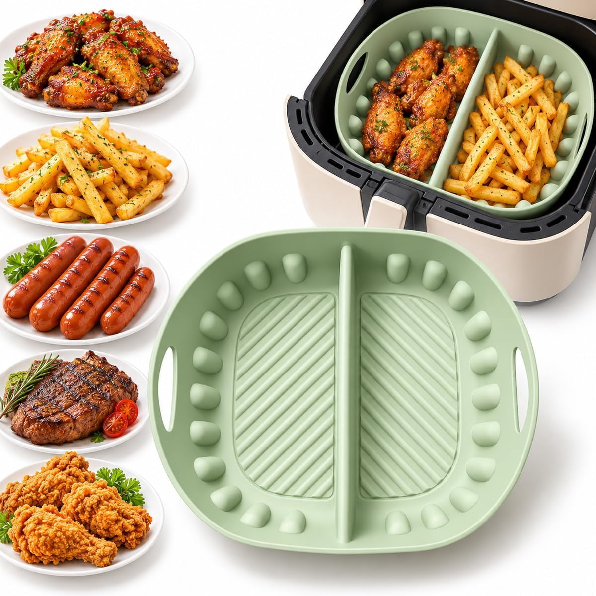 Reusable Divided Air Fryer Silicone Liner, Silicone Air Fryer Basket ...