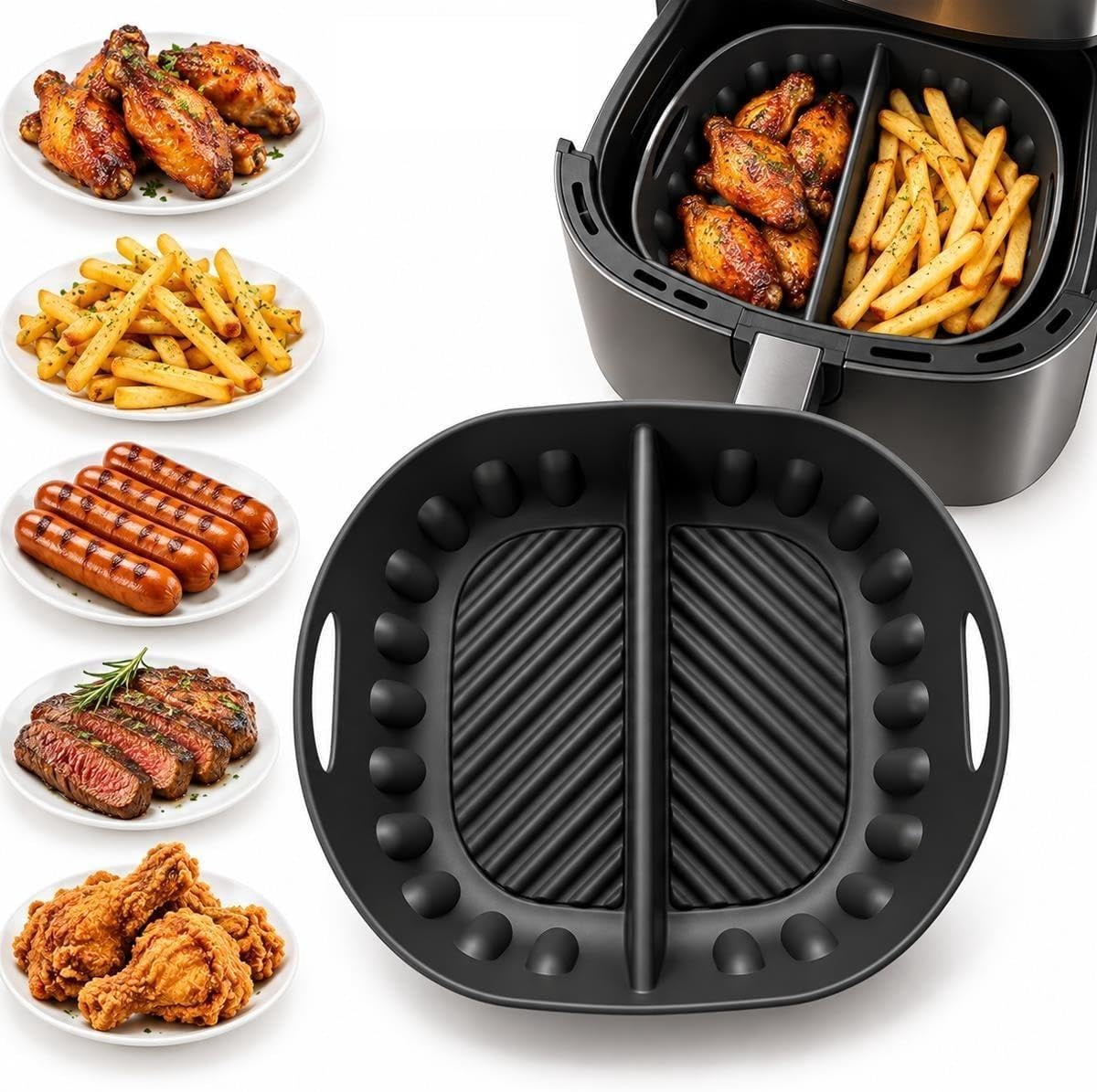 Reusable Divided Air Fryer Silicone Liner, Silicone Air Fryer Basket ...