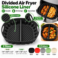 thumbnail image 1 of Reusable Divided Air Fryer Silicone Liner, Square Cooking Tray Insert, Raised Ridges for Grease Drainage, Built-In Side Handles for Easy Lifting, Akmoler, 1 of 8