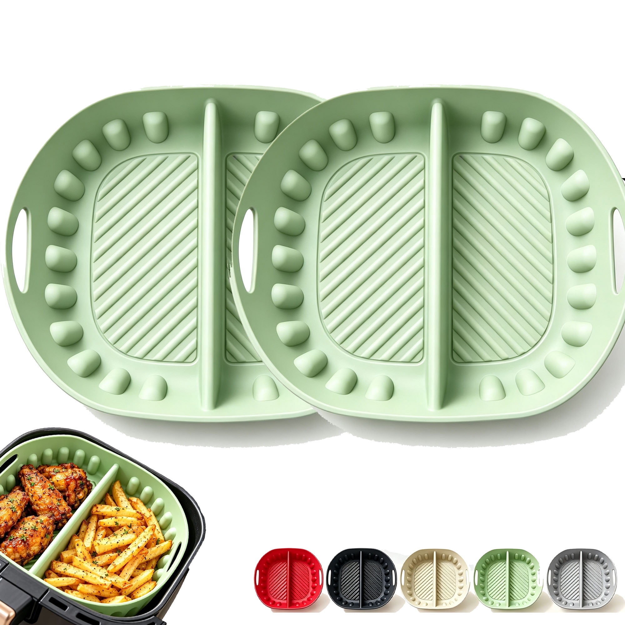 Reusable Divided Air Fryer Silicone Liner, Square Tray Insert for Meal ...