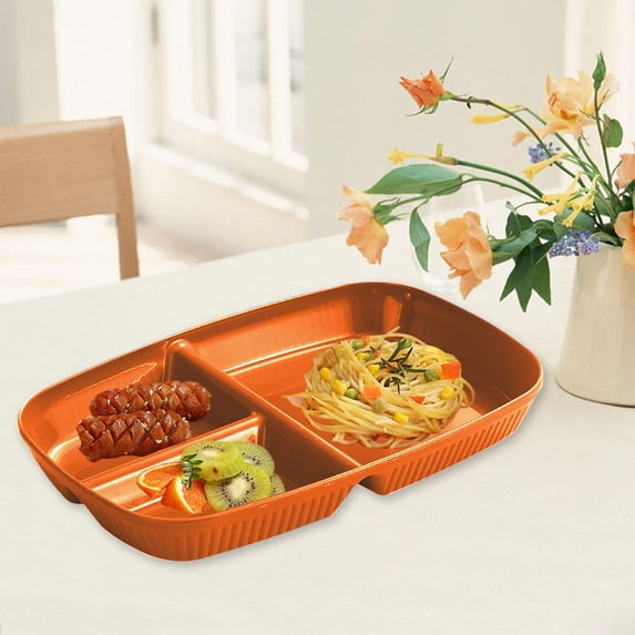 Reusable Divided Dinner Plate | Portion Control Tray for Adults | Lightweight Stackable Plastic Plate with Multiple Compartments | Blue & Orange | 26.5x18x3.5cm | Eco-Friendly Dining