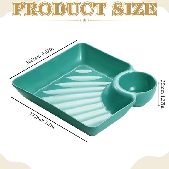 Reusable Divided Serving Tray for Game Day Appetizers and Party Snacks, Japanese Style Dumpling Plate for Chips Salsa and Dip, Plastic Dip Dish for Charcuterie Board and Holiday Entertaining, Green