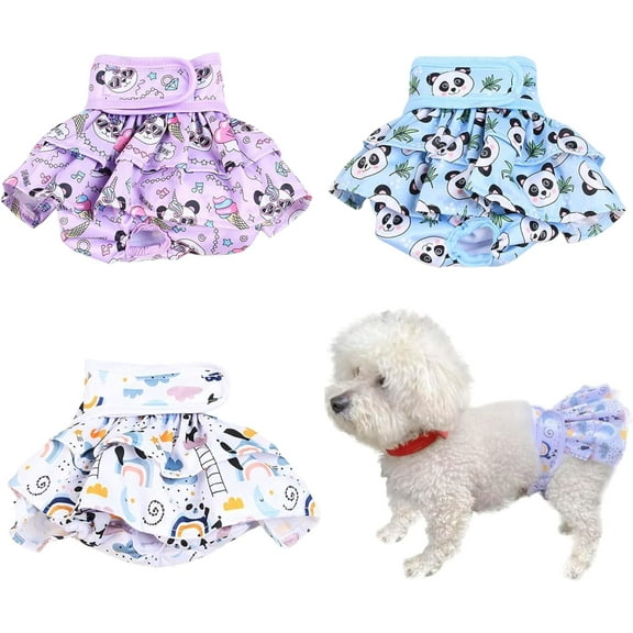 Reusable Dog Diapers Female Washable, Leak-Proof Doggie Diapers for Heat Nappies, Period, Incontinence and Puppy Training-Pack of 3 (Small)