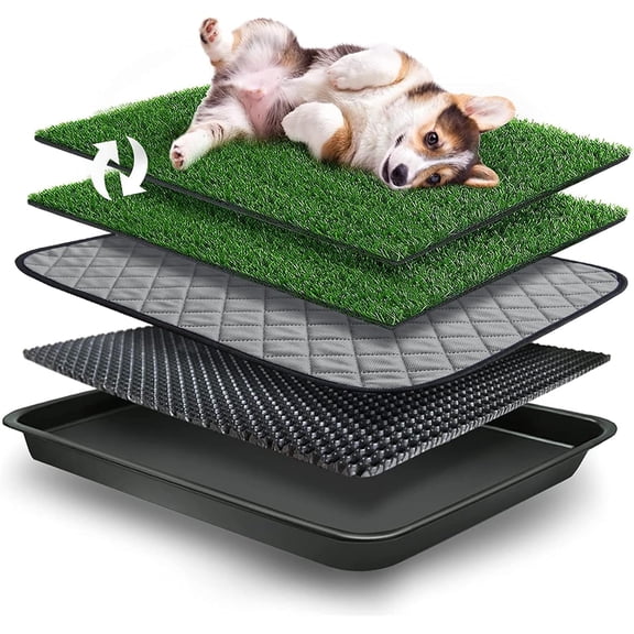 Reusable Dog Grass Potty with Tray | Pet Puppy Loo System, 2× Artificial Grass Turf Replacement & Washable Pee Pads,Rapid Drainage/Less Stink, Box Toilet (Large-20X30In)