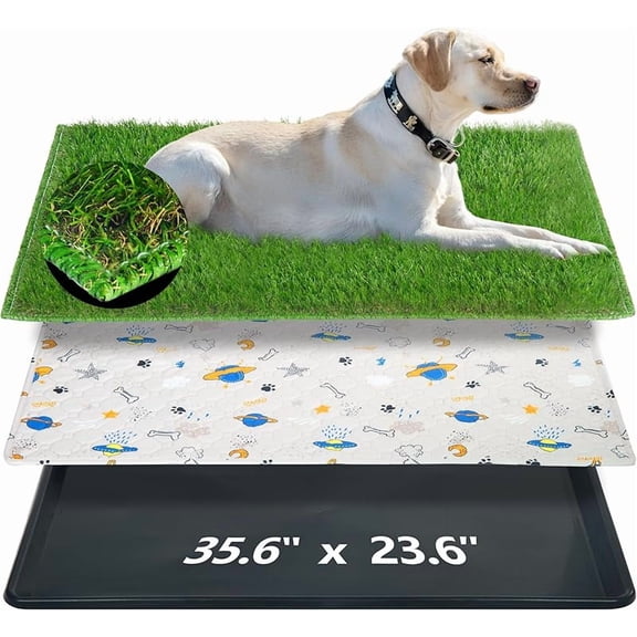 MY Reusable Dog Loo System with Artificial Grass Turf&Pee Pads&Tray, for Puppy Potty Training is Portable&Easy to Clean,35x23in Large Dog Litter Box Toilet for Indoor/Outdoor use(35.6''x23.6'')