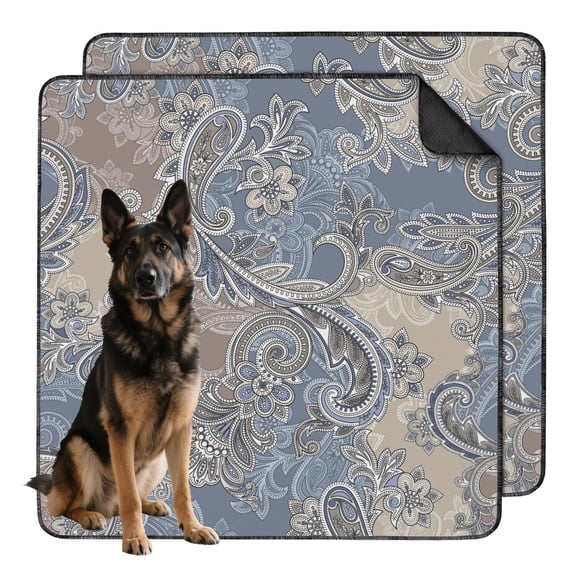 Reusable Dog Pee Pads with Paisley Design, 48"x48" Washable Leak-Proof Mat for Pet Crate Liner and Floor Training on Hard Surfaces.