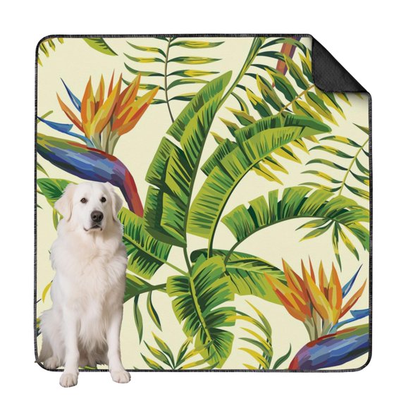 Reusable Dog Pee Pads with Vibrant Island Flora, Secure Grip Underside Prevents Sliding on Hard Floors, 72" x72"