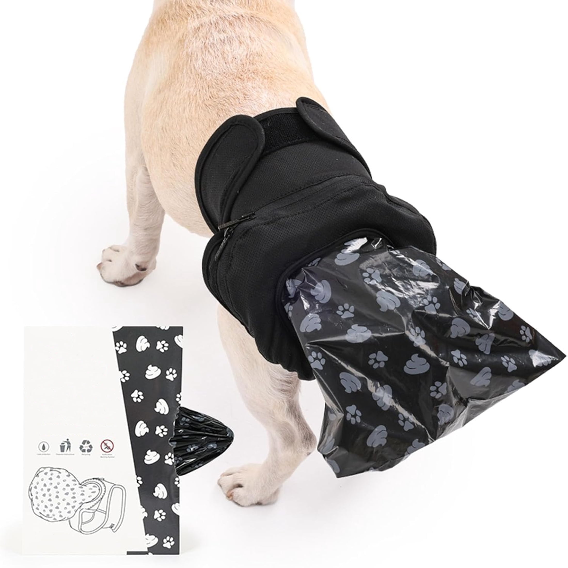 Reusable Dog Poop Pants with 50pcs Poop Bags, Adjustable Dogs Sanitary Pants for Incontinence & Outdoor Walking, Convenient Dog Poops Collection Pants (1set M)
