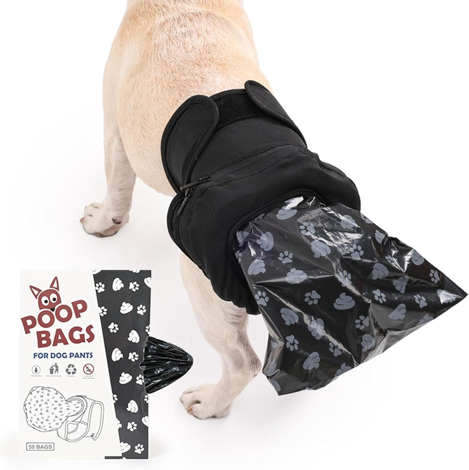 Reusable Dog Poop Pants with 50pcs Poop Bags, Adjustable Dogs Sanitary Pants for Incontinence & Outdoor Walking, Convenient Dog Poops Collection Pants for Senior and Disability Dogs(xxw)