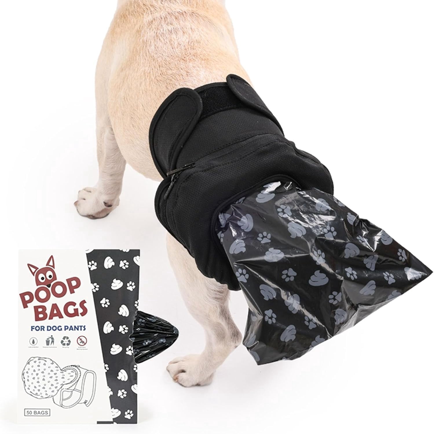Reusable Dog Poop Pants with 50pcs Poop Bags, Adjustable Dogs Sanitary Pants for Incontinence & Outdoor Walking, Dog Poops Collection Pants for Senior and Disability Dogs