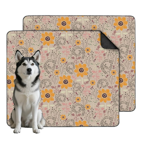 Reusable Dog Training Pad 2-Pack, Washable Housebreaking Mat with Quick-Absorb Core and Skid-Resistant Bottom, Floral Pattern 35x41