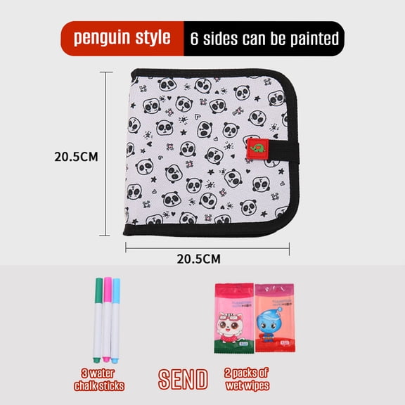 Reusable Doodle Book, 8in Portable Erasable Drawing Pad with 3 Pens & Wipes for Travel & Learning