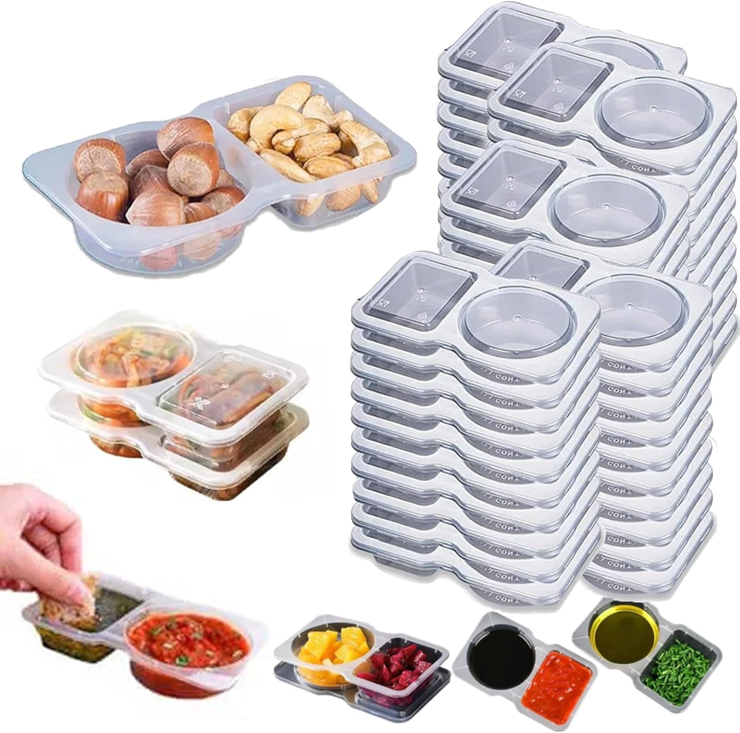 Mini Snack Sampling Reusable Double Compartment Snack Storage for Kids Adults, Travel Small ...