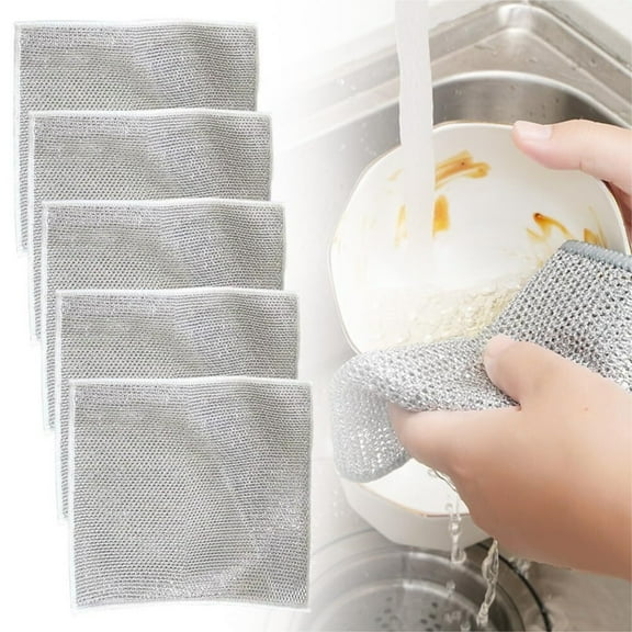 Reusable Double Layer Wire Dish Rags for Washing Dish- Non-Scratch Cleaning Cloths for Kitchen Use
