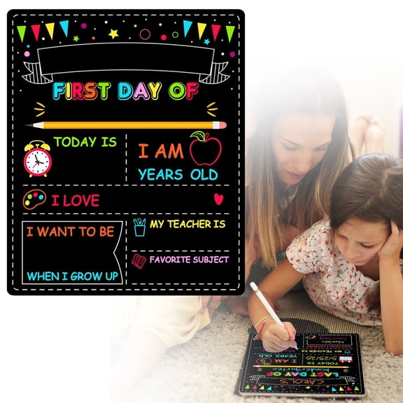 Reusable Double Sided Chalkboard Sign For First And Last Day Of School, 12x10 Inch Washable Blackboard For Milestone Photos, Classroom Decor