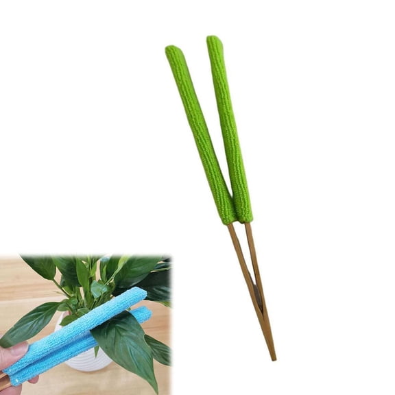 Reusable Double-Sided Microfiber Plant Leaf Cleaning Brush with Bamboo Handle - Gentle Dust Remover for Indoor Houseplants
