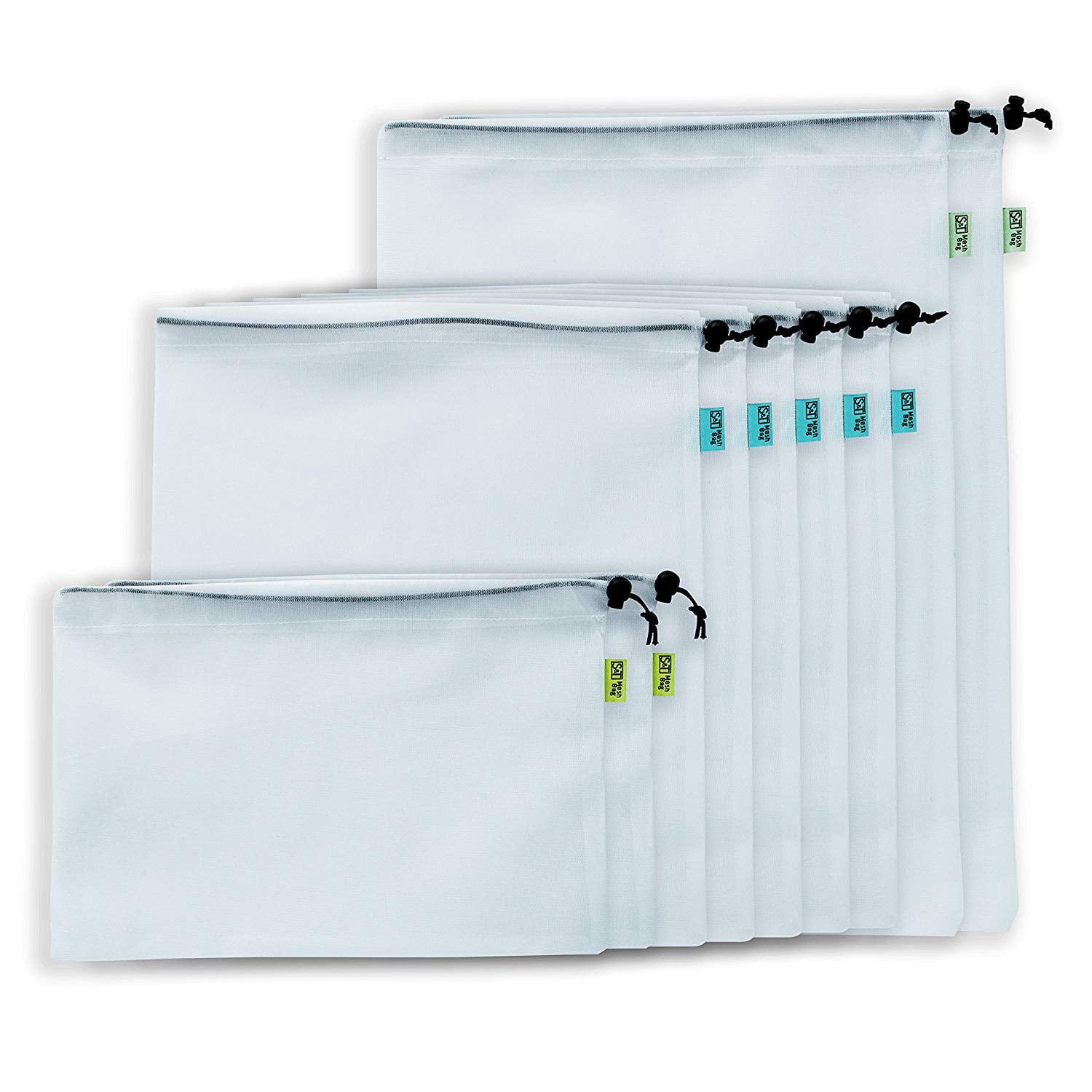 Reusable Double Stitched Mesh Bags - 9 pack - White - Walmart.com