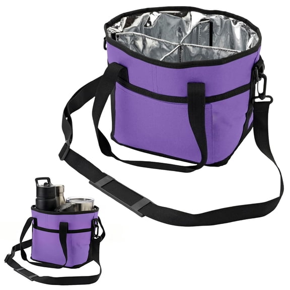Reusable Drink Carrier with Handle – Tip-Resistant 4 Cup Carrier with Shoulder Strap for Delivery, Purple