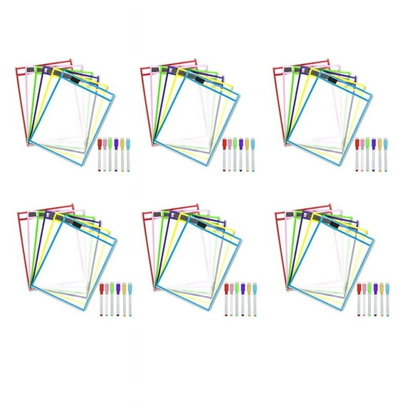 Reusable Dry Erase Pockets, 36 Pack Sleeves, Assorted Colors Sheet Protector,Dry Pocket Sleeves