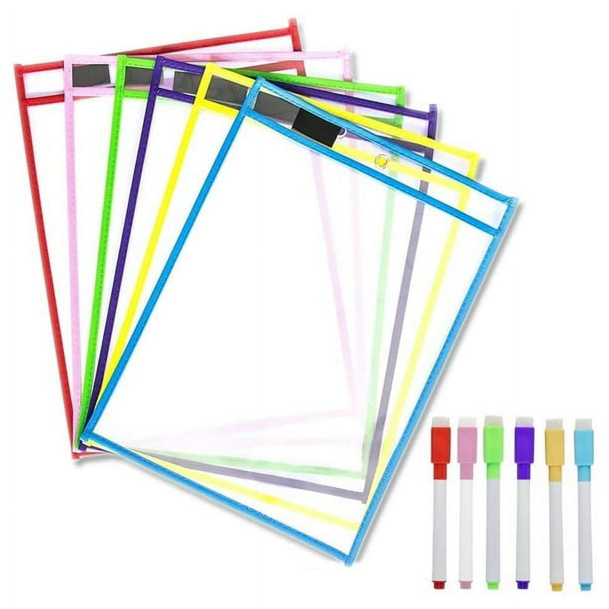 Scribbledo Dry Erase Pockets, 6 Pack Reusable Dry Erase Sleeves with Marker  Holder, Colorful Dry Erase Pocket Sleeves for School or Work, Assorted  Colors Sheet Protectors and Ticket Holders 