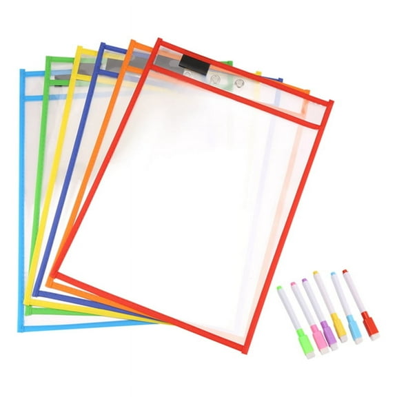 Reusable Dry Erase Pockets, 6 Pack Sleeves, Assorted Colors Sheet Protector, Pocket Sleeves