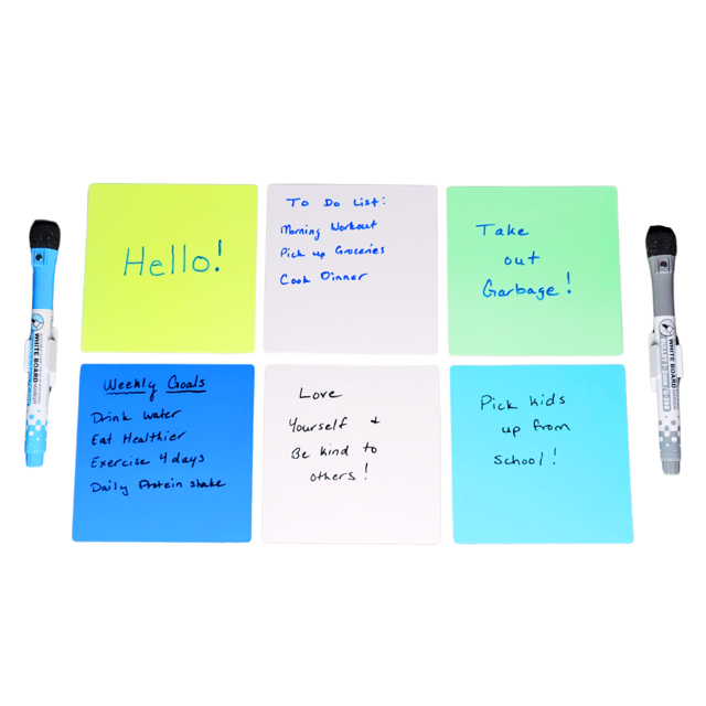 Reusable Dry Erase Sticky Notes with Markers & Clips Multi