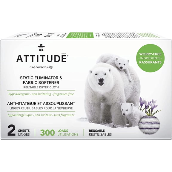 Reusable Dryer Sheets, Static Eliminator & Fabric Softener, Fragrance-Free Laundry, Made in Canada, 300 Loads, 2 Sheets (1 Pack)