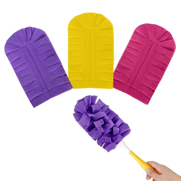 Reusable Duster Pads Compatible with Hand Duster,  Washable Duster for 360 Duster Refill, Microfiber Dusters Refills for Blinds Car Furniture Fans3 colors With handle