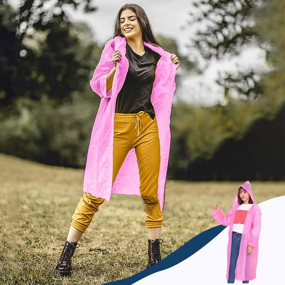 Reusable EVA Rain Poncho, 40% Thicker Tear Resistant, Waterproof Breathable, Lightweight Portable, One Size Fits All, Snap Button Closure, Outdoor Travel Hiking Concert Rain Gear for Men Women
