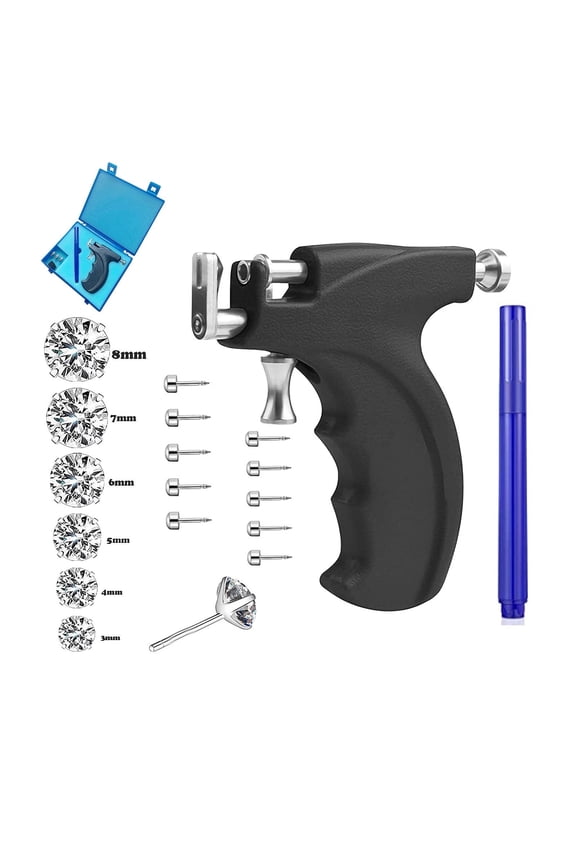 Reusable Ear Piercing Gun Kit Professional Body/Nose/Lip Piercing Set, Includes 6 Pairs Stud Earrings & 10 Gun Studs for Home Use (Black)
