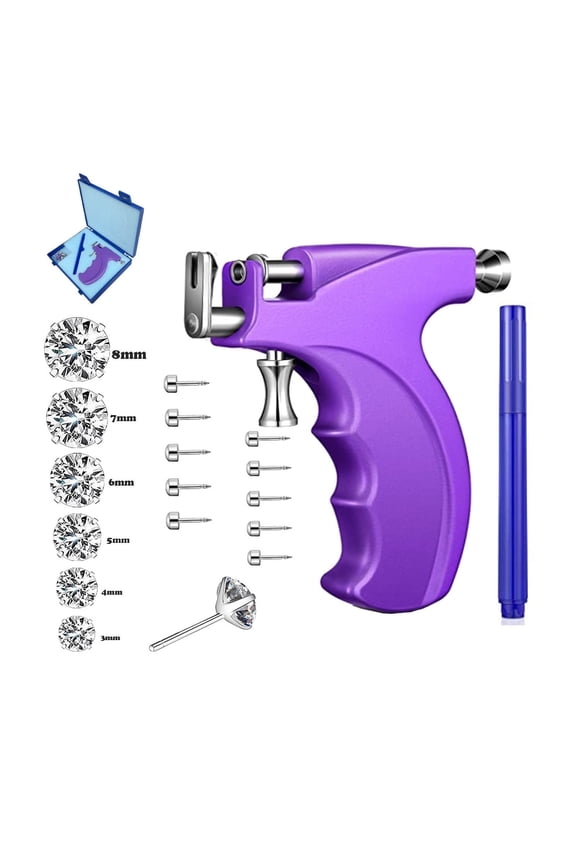 Reusable Ear Piercing Gun Kit Professional Body/Nose/Lip Piercing Set, Includes 6 Pairs Stud Earrings & 10 Gun Studs for Home Use (Purple)