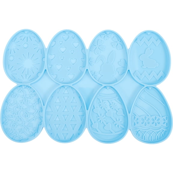 FOLOYORI Blue Silicone Easter Keychain Mold for DIY Unique Pendant Hanging Decor with Egg Patterns