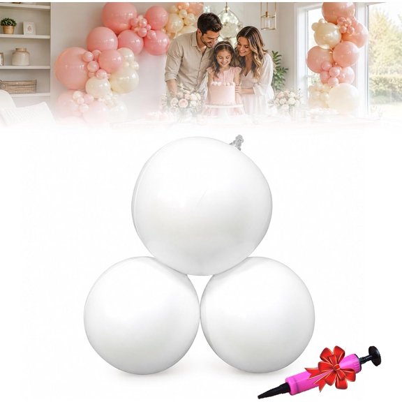 Reusable Easy Garland Balloons, Inflatable Linked Pvc Balloons with Elastic Bands for Birthday Wedding Party Backdrop Decor,White:3-Ball Set