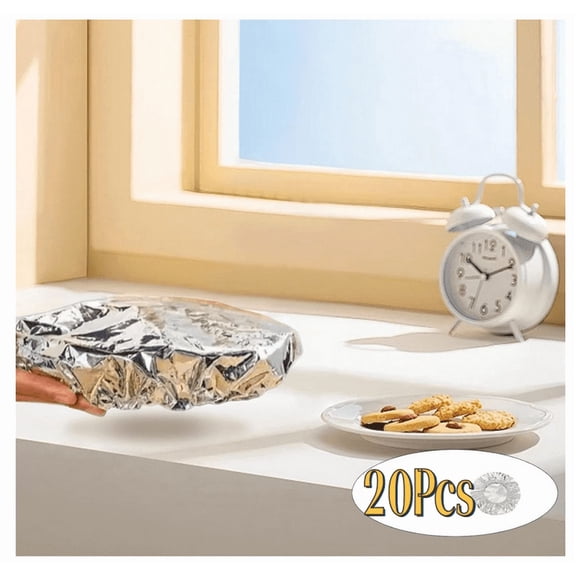 Reusable Elastic Aluminum Foil Food Covers, Kitchen Fresh-Keeping Insulation Film, for Bowls, Plates, Fruits & Leftovers, Takeout, Home, Office, Picnics Food - (20Pcs)