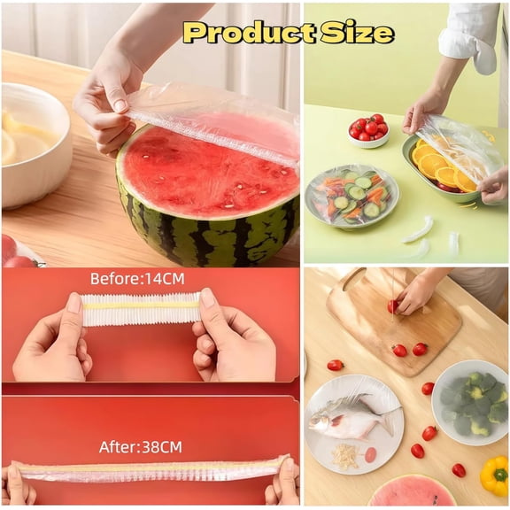 Reusable Elastic Bowl Covers, 200-Pack Adjustable PE Stretch Lids, Outdoor Fresh Keeping Bags for Food Storage and Bread Proofing Universal Kitchen Plastic Wrap