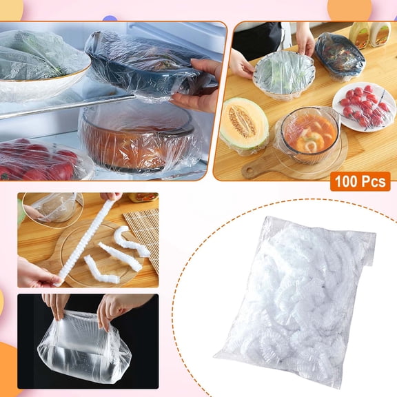 Reusable Elastic Food Storage Covers, 100-Pack Stretchable Bowl Lids, Leakproof Fresh Keeping Bags for Leftovers, BPA-Free Kitchen Wrap(White)