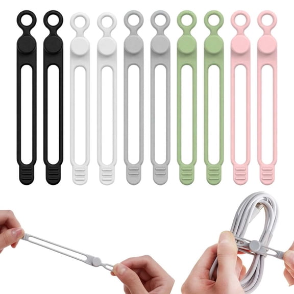 Reusable Elastic Silicone Cable Ties, Multipurpose Cord Organizer for Bundling & Fastening Data Cables
