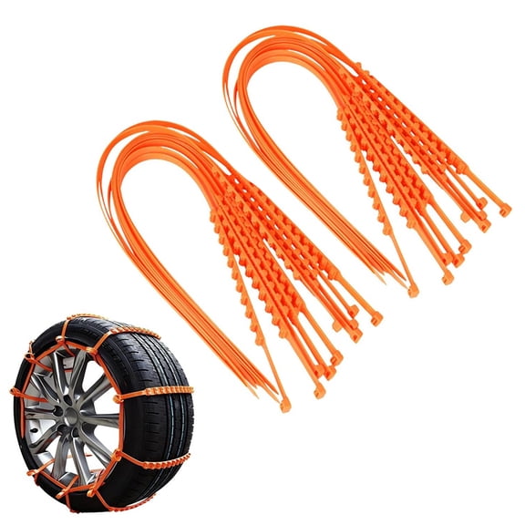 Reusable Emergency Tire Traction Cables - Universal Adjustable Anti-Slip Snow Chains for Winter Driving, Compact Tire Straps for Ice, Mud, Snow (Set of 20, Orange)