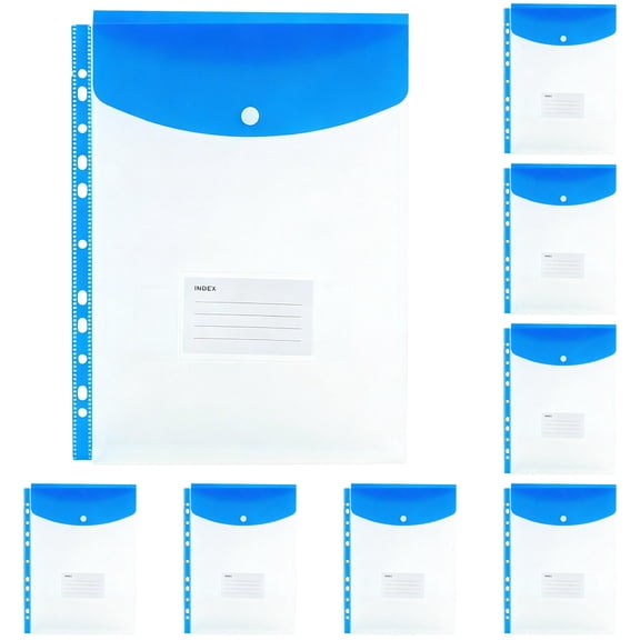 Reusable Envelopes,10 Pack Binder Folders With Pockets 11 Holes Expandable Dividers For 2/3/4 Ring Document Pouch With Velcro Button & Label Loose-Leaf Transparent Binder Organizer For Home Office