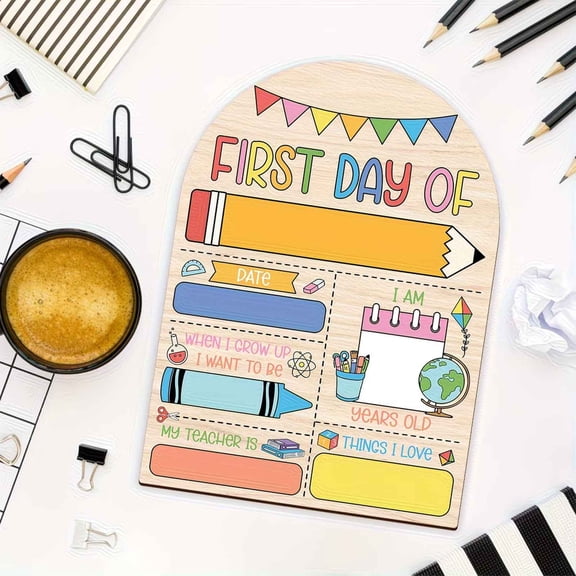 Reusable Erasable Wooden Sign, First Day of Sch-ool Photo Prop, Classroom-Inspired Design, Sturdy Natural Wood Construction