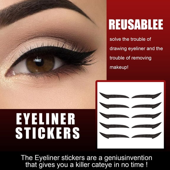 Reusable Eyeliner Stickers 10Pcs - Instant Cat Eye Makeup Decals, Waterproof Eye Makeup Guide Stickers, Easy Apply Cosmetic Eye Liner Strips, Party Cosplay Eye Beauty Accessories 10PCS*1
