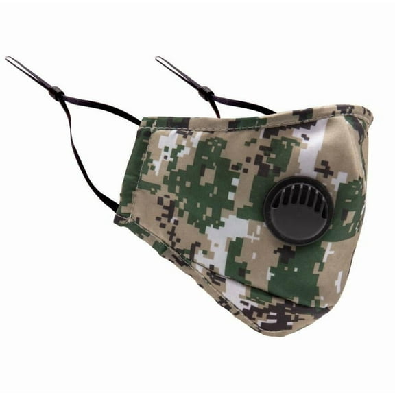 Reusable Face Mask Non Medical with Breathing Air Valve and 2 Free Carbon Filters(Camo1)
