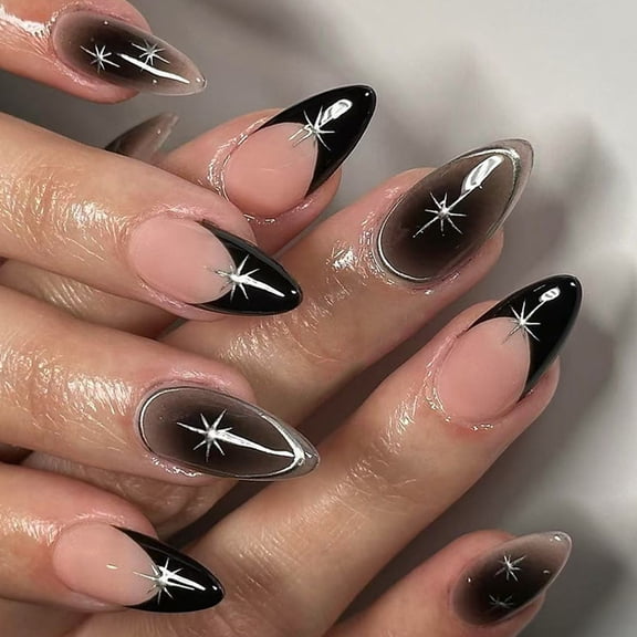 Reusable False Nails 24Pcs Gothic Styles Brown Flower Pattern For Women Party Matching