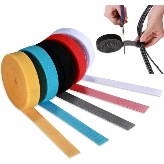 Reusable Fastening Cable Ties 3m 5Rolls Cable Ties 5 Rolls Hook and Loop Cable Straps Adjustable Cord Ties for Cable Management Cord Organizer Straps Colorfull