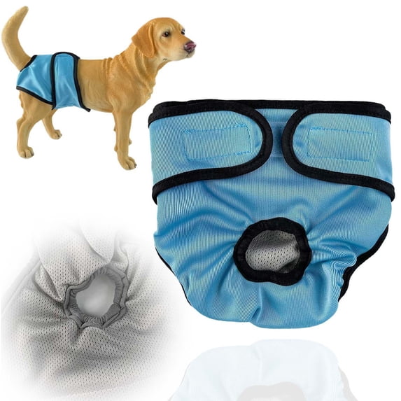 Reusable Female Dog Diaper Washable Leak Proof Pet Sanitary Pants Blue Size M Adjustable Waistband for Small Medium Large Dogs – Heat Period Protection Underwear – 1 Pack