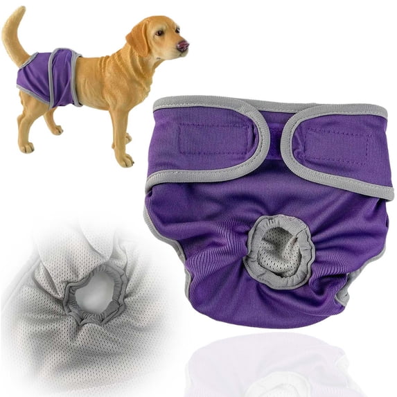 Reusable Female Dog Diaper Washable Leak Proof Pet Sanitary Pants Purple Size S Adjustable Waistband for Small Medium Large Dogs – Heat Period Protection Underwear – 1 Pack