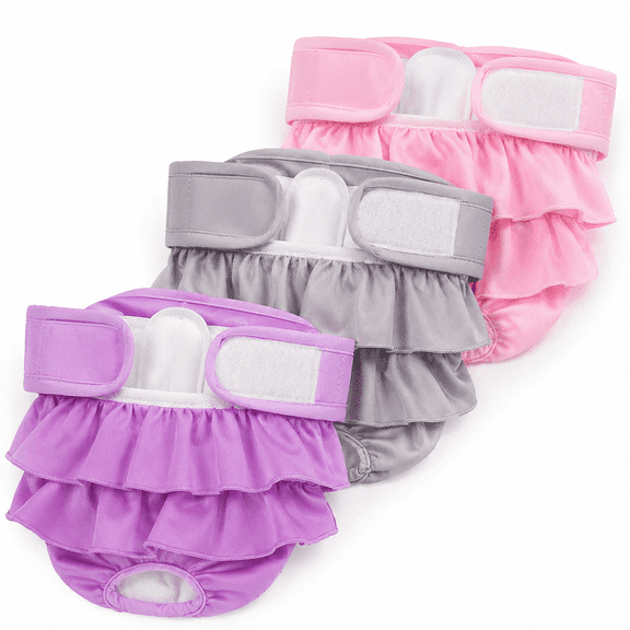 Reusable Female Dog Period Diaper Wraps, 3 Pack Washable Dog Heat Cycle Underwear, Adjustable Puppy Incontinence Pants for Medium & Medium-Large Dogs, M Size (Pink/Purple/Gray)