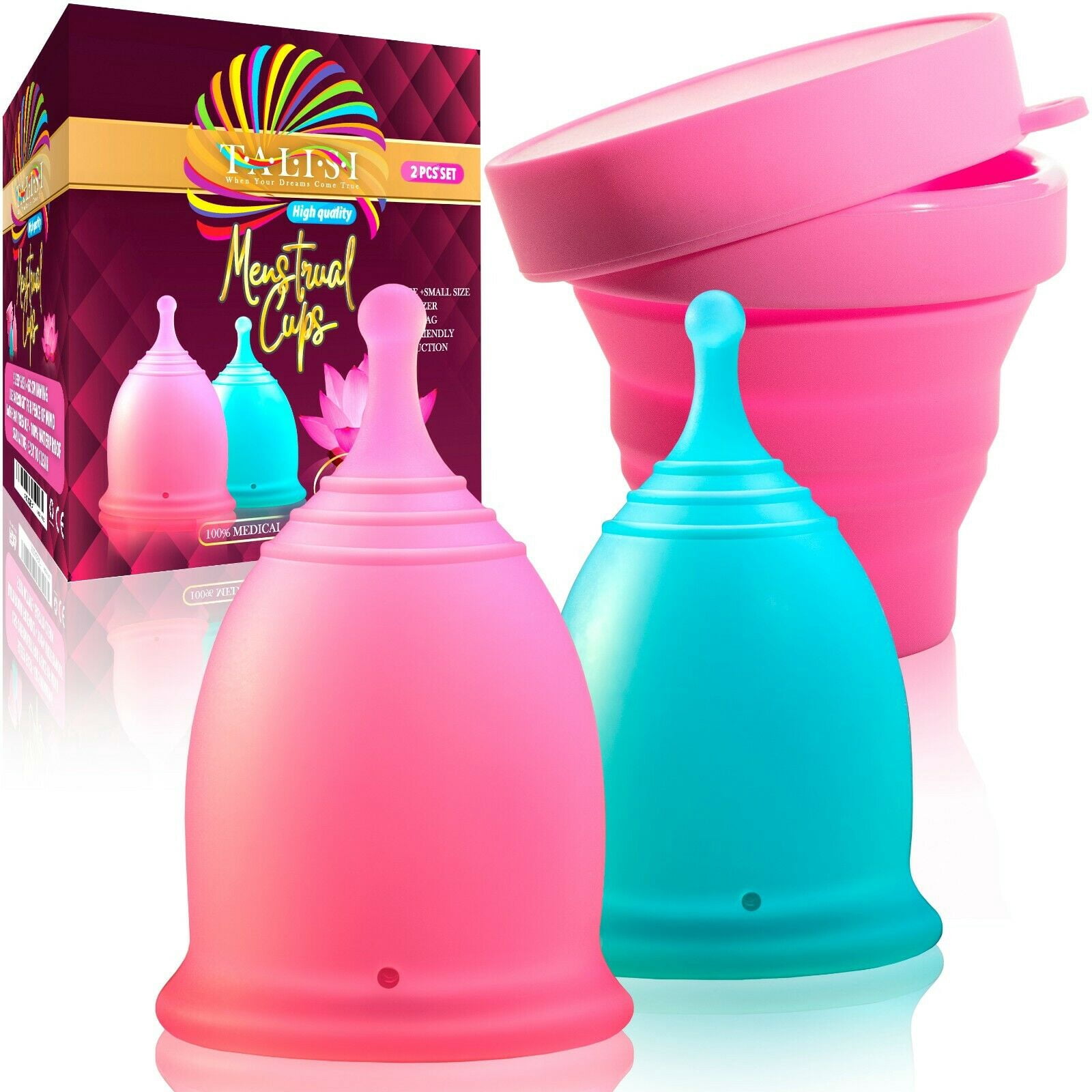 Reusable Feminine Menstrual Cup Set Large Small Silicone Sterilizer Copa